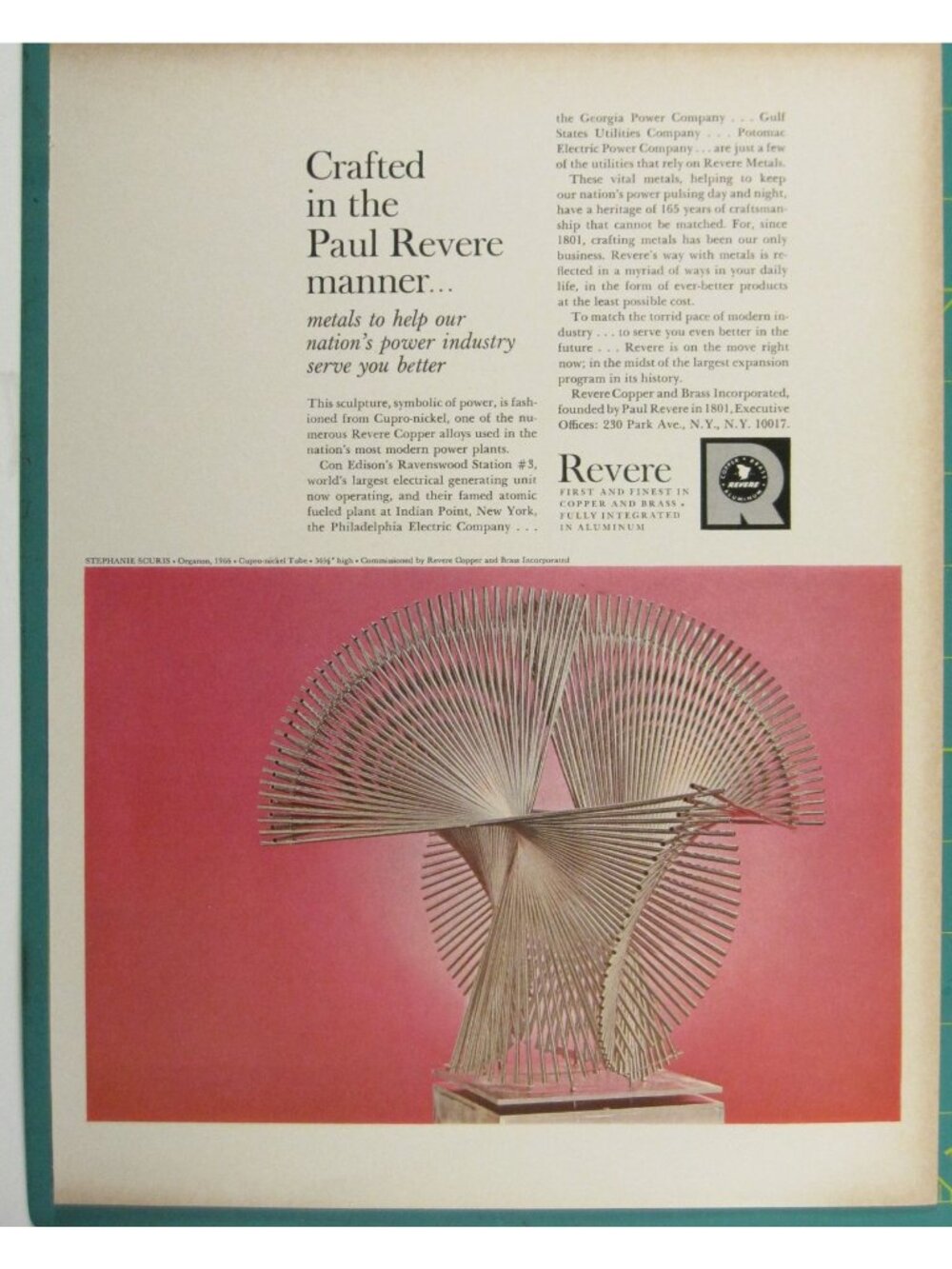 Print Ad Stephanie Scuris Crafted Paul Revere Metals Power Industry Vintage 1966